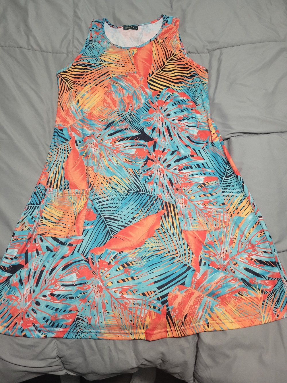 Tropical Print Tank Dress in Coral & Turquoise
